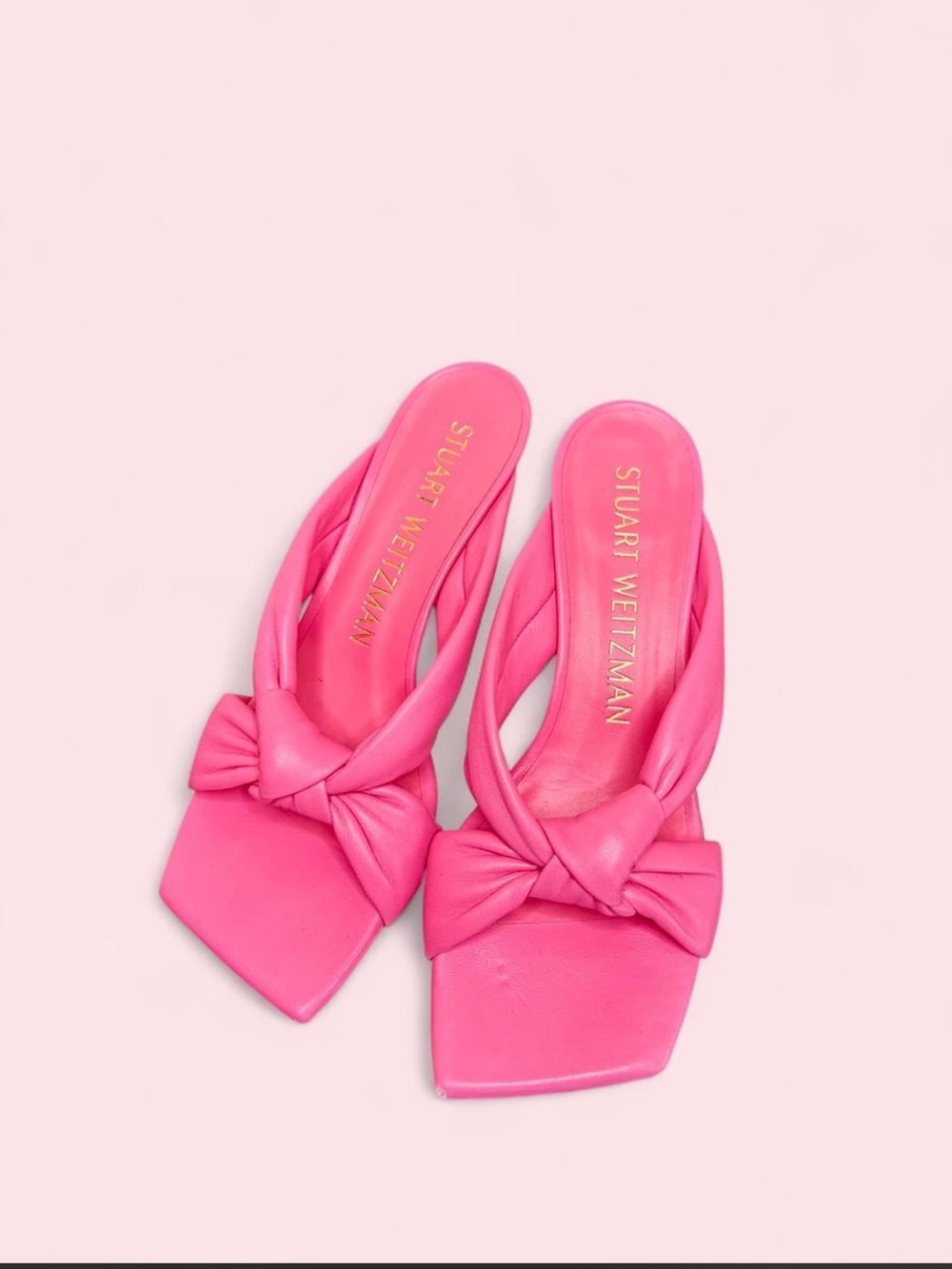 Stuart Weitzman Hot Pink Knotted Square-Toe Slide Mules - Picture 3 of 4